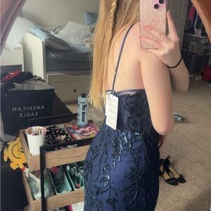 American Eagle Outfitters Blue Halter Backless Gown